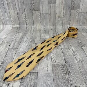 Vicky Davis Men's Necktie Off To The Races Silk Yellow Horse‎ Racing Equestrian